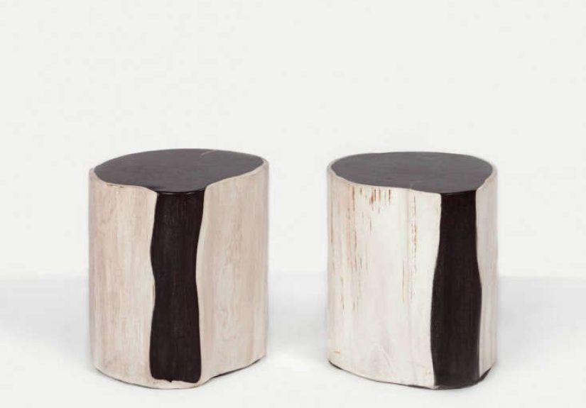 Andrianna Shamaris Pair of Petrified Wood Side Tables