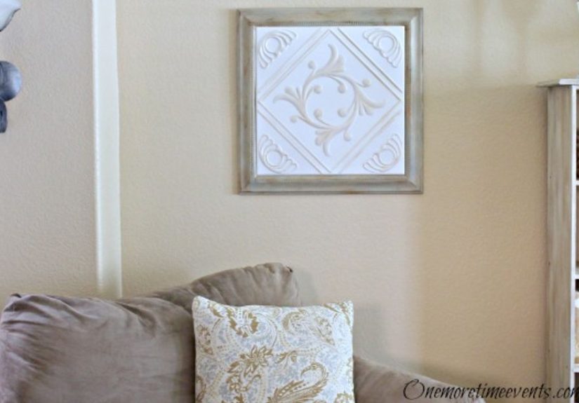 Updating Wall Art With Faux Ceiling Tiles