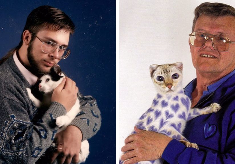 28 Awkward Vintage Photos Of Men Posing With Their Cats