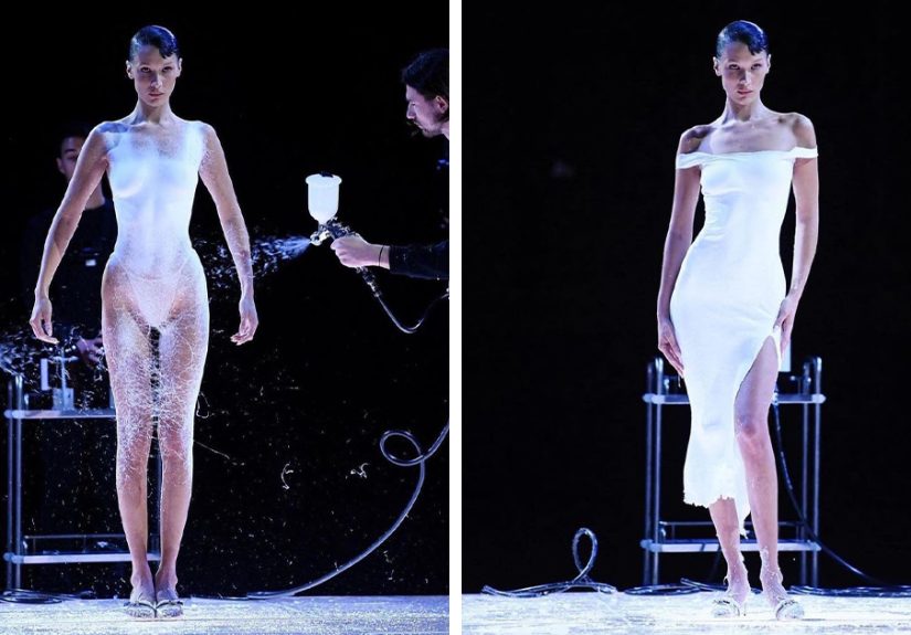A Closer Look At Bella Hadid’s Spray-Painted Coperni Dress Reveals The Science Behind It