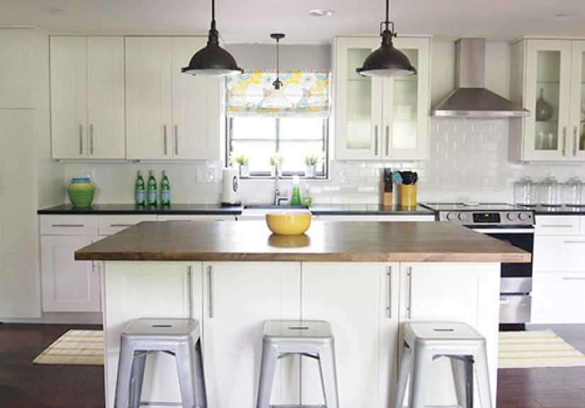 A White Kitchen Makeover With White Tile & A Butcher Block Island