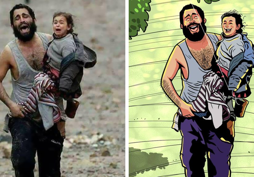 Artist Turned Heartbreaking Photographs Into Happy Art