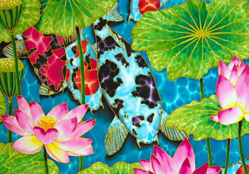 Koi Fish Silk Batik Painting