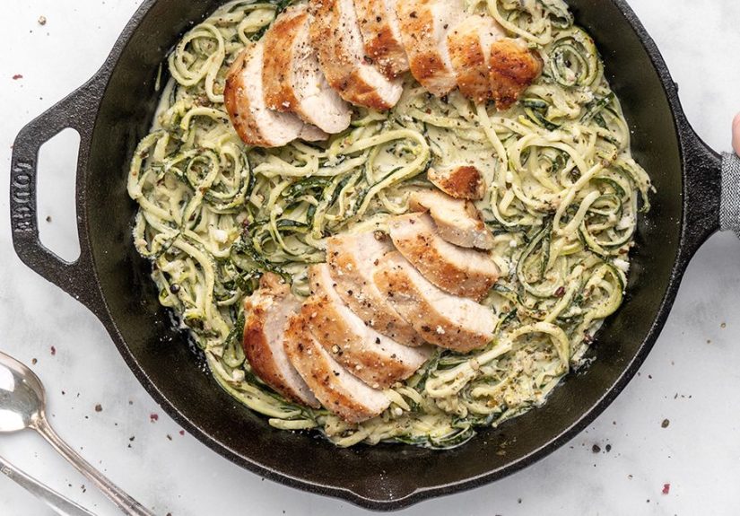 Zucchini Noodles with Pesto Chicken